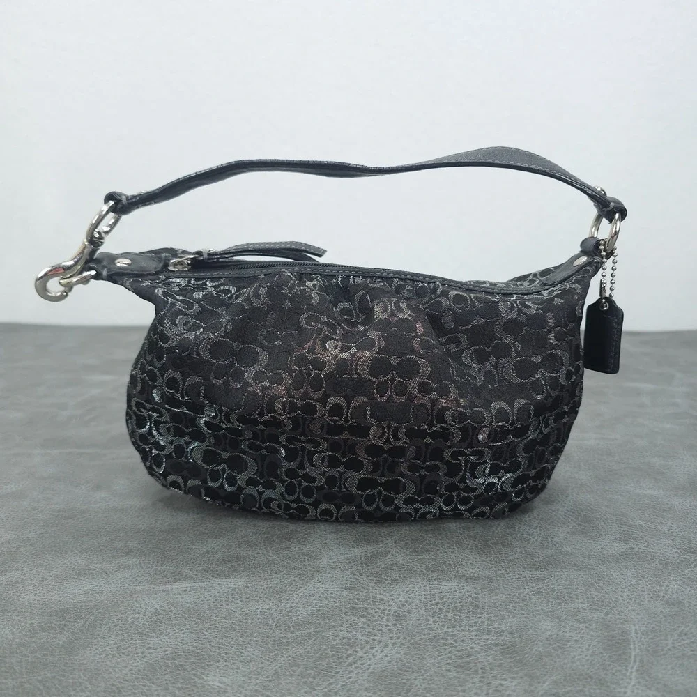 Coach Baguette Black Lurex C Pleated Op Art Signature Demi Hobo Bag Y2K